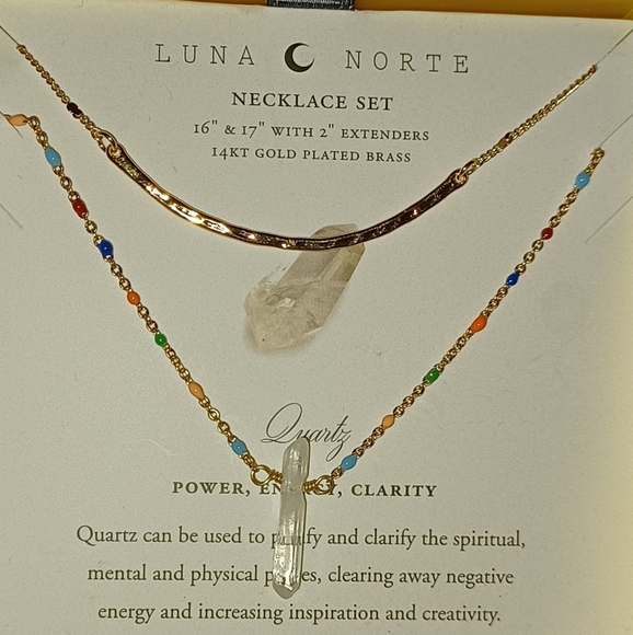 POWER OF TWO2 Luna Norte Gold plated double Layer Necklaces 1 QUARTZ PENDANT N - Picture 1 of 4